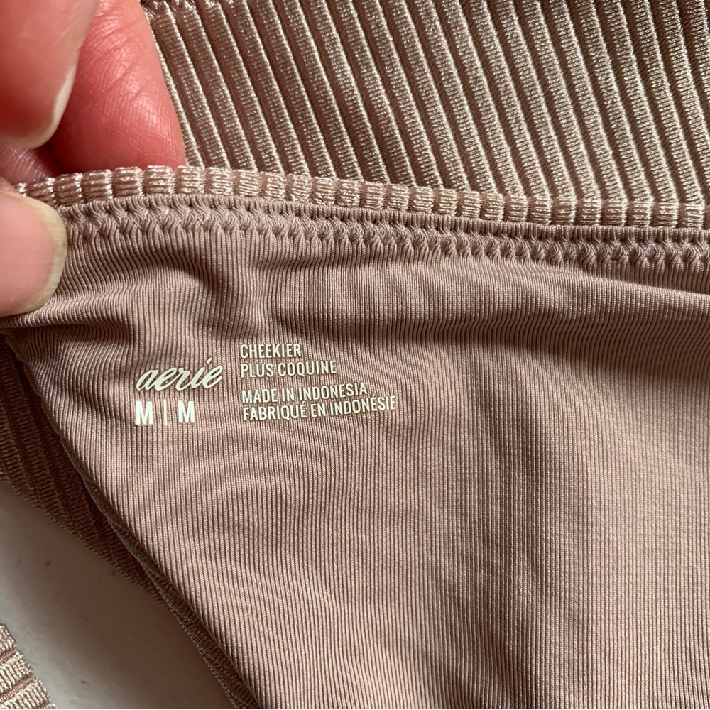 aerie Ribbed Tie-Side Bikini Bottoms in Mauve Taupe - Picture 8 of 12